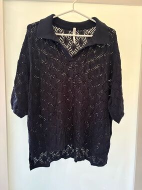 Paper Label Open-Knit Navy Sweater